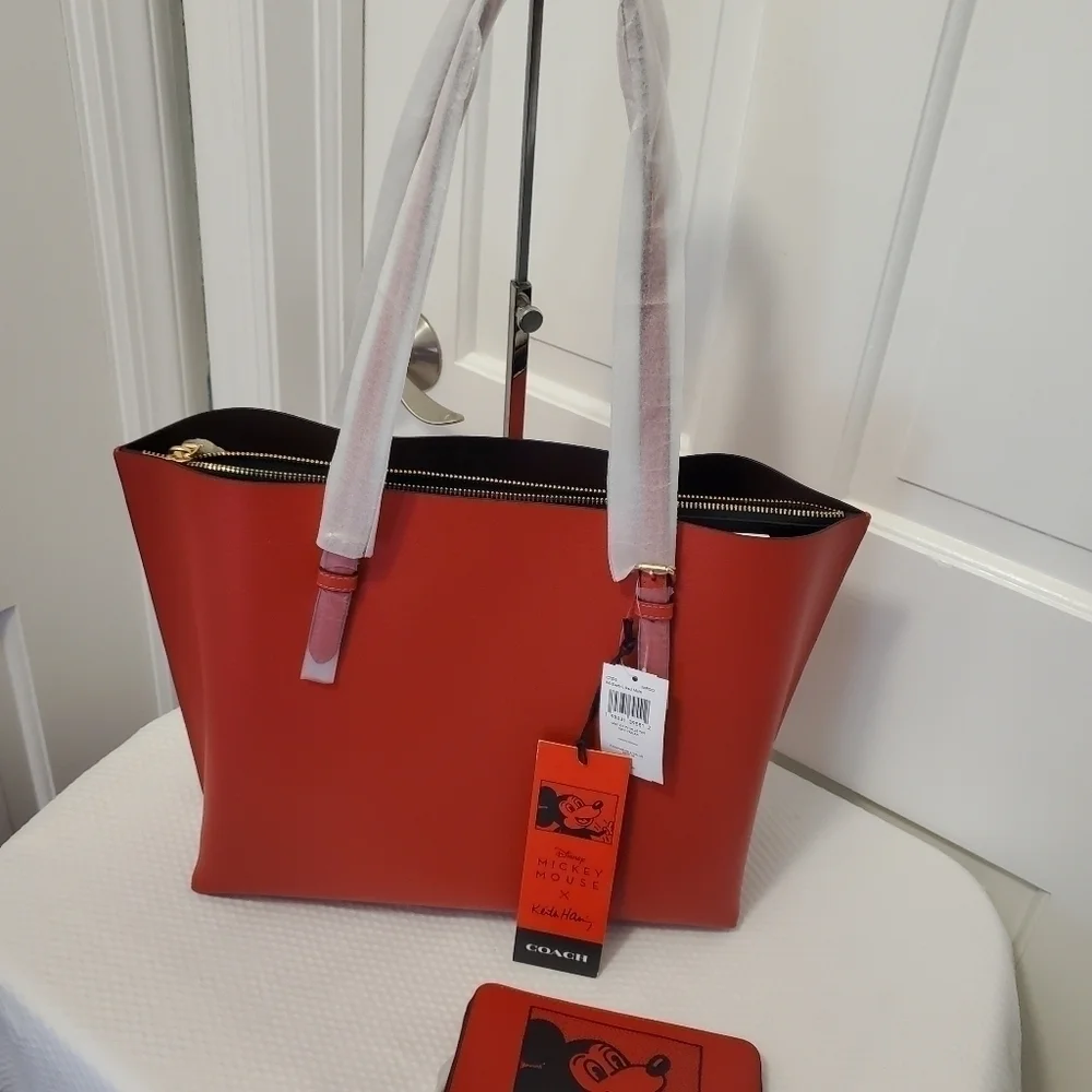 NWT Coach Disney Mickey Mouse X Keith Haring Leather Mollie Tote & Wallet Set